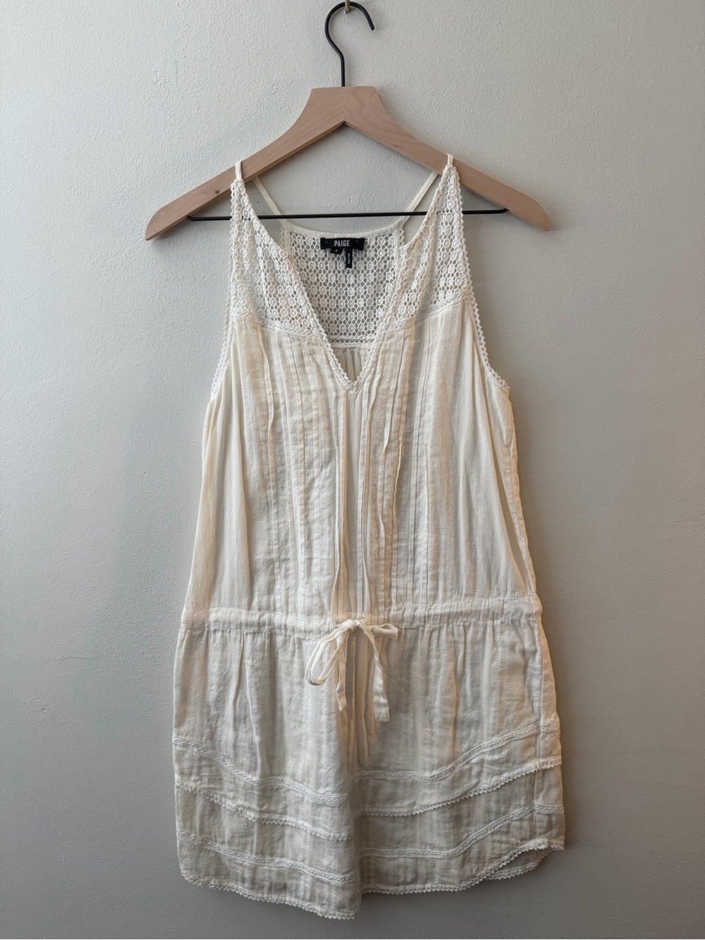 PAIGE Cream Crochet-Trim Tie-Waist Swim Coverup Dress Sz S
